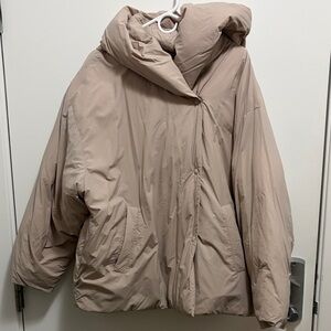 Free People Oversized Taupe Puffer Jacket with Hood